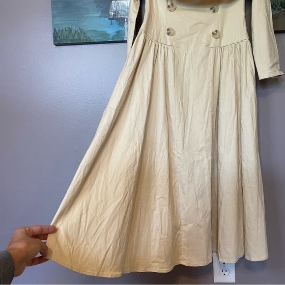 Cutely Covered Beige Long Sleeve Off Shoulder Midi Dress - Picture 7 of 14